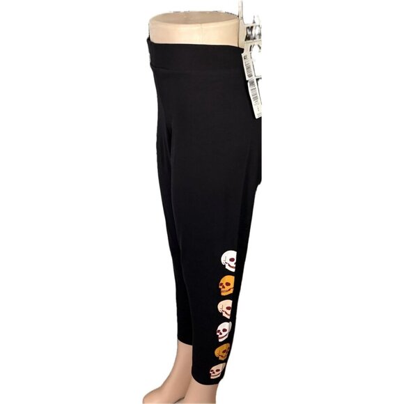 Torrid +4 Black Stretch Waist Skull Graphic Down Sides Cotton Premium Leggings - Picture 5 of 6